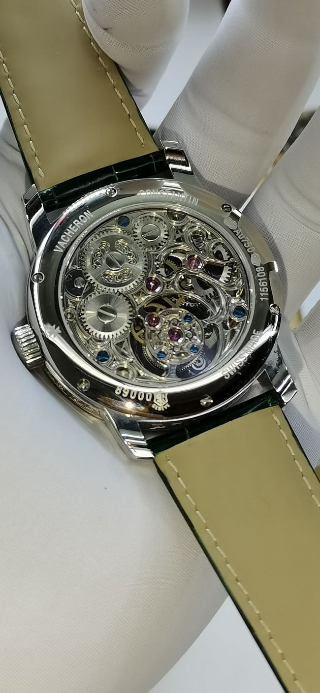 top-tier watch Vacheron Constantin men's white dial green strap fully automatic movementleather strap watch movement picture