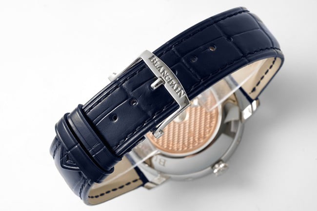 collectible Blancpain men's blue dial blue strap classic series manual mechanical leather strap watch buckle image