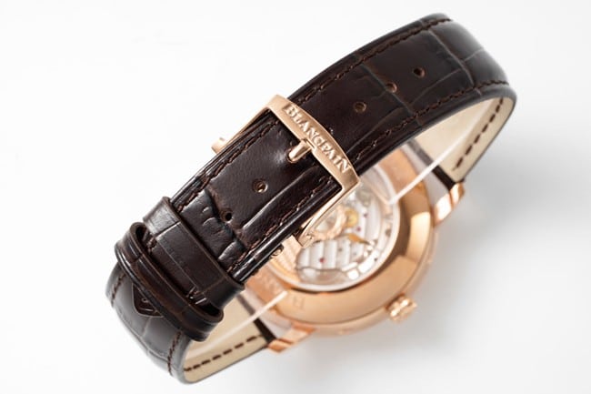 Blancpaintop-tier watch classic series manual winding mechanical men's white dial brown belt watch clasp picture