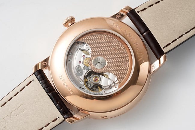 Blancpaintop-tier watch classic series manual winding mechanical men's white dial brown belt watch movement picture