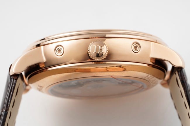 Blancpaintop-tier watch classic series manual winding mechanical men's white dial brown belt watch side view