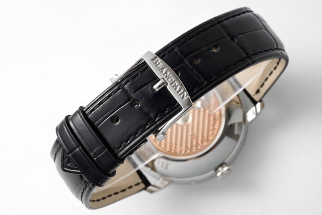 top-tier watch Blancpain manual winding mechanical men's white dial black belt classic series leather strap watch clasp picture