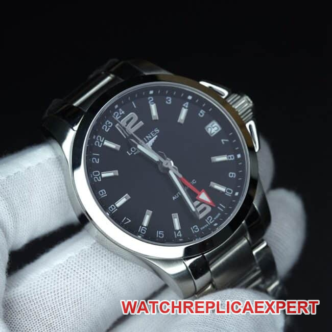 Longinestop-tier watch black dialsteel bracelet Concas four-pin simple and elegant men's fully automatic movement watch front view