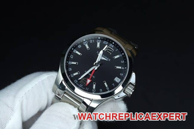 Longinestop-tier watch black dialsteel bracelet Concas four-pin simple and elegant men's fully automatic movement watch front view