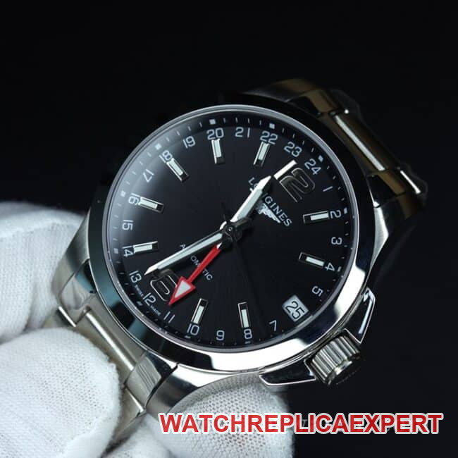 Longinestop-tier watch black dialsteel bracelet Concas four-pin simple and elegant men's fully automatic movement watch front view