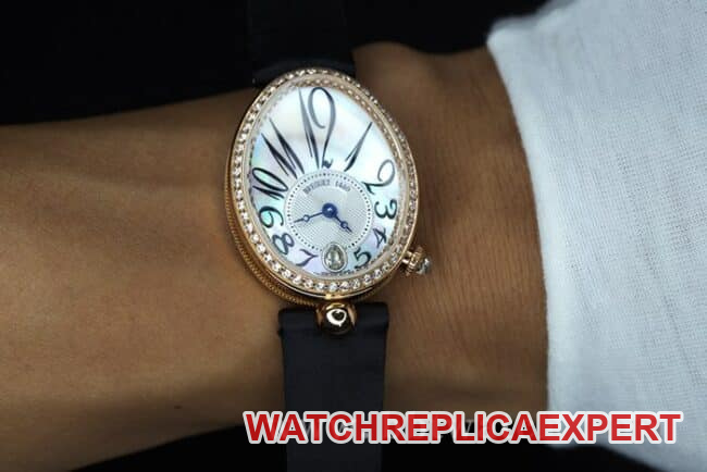 ZF Factorytop-tier watch Breguet Naples ladies' watchwhite dial black belt diamond-set mother-of-pearl full automatic movement watch front view