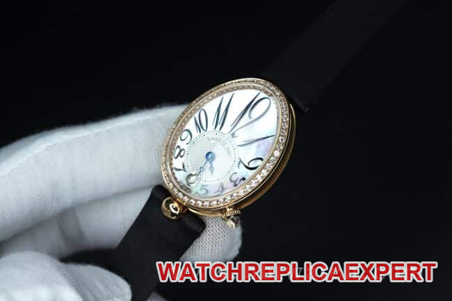 ZF Factorytop-tier watch Breguet Naples ladies' watchwhite dial black belt diamond-set mother-of-pearl full automatic movement watch front view