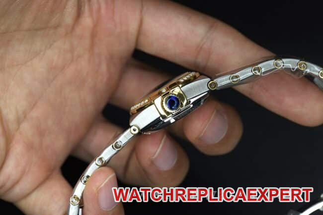 Omegatop-tier watch constellation series ladies' watchwhite dialsteel bracelet diamond-set mother-of-pearl mechanical 123.25.27.20.55.004 watch side view