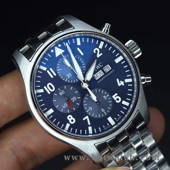 ZF Factorytop-tier watch IWC men's steel bracelet pilot little prince blue dialDay-Date fully automatic movementchronograph stopwatch front view