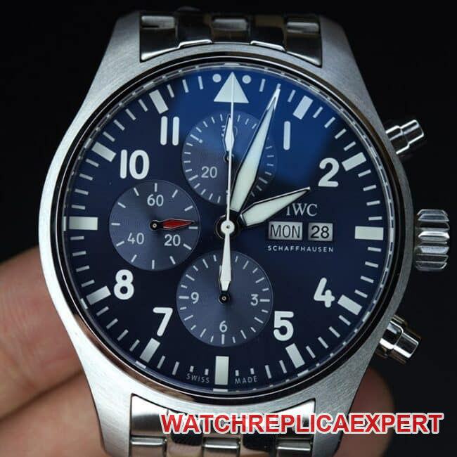 ZF Factorytop-tier watch IWC men's steel bracelet pilot little prince blue dialDay-Date fully automatic movementchronograph stopwatch front view