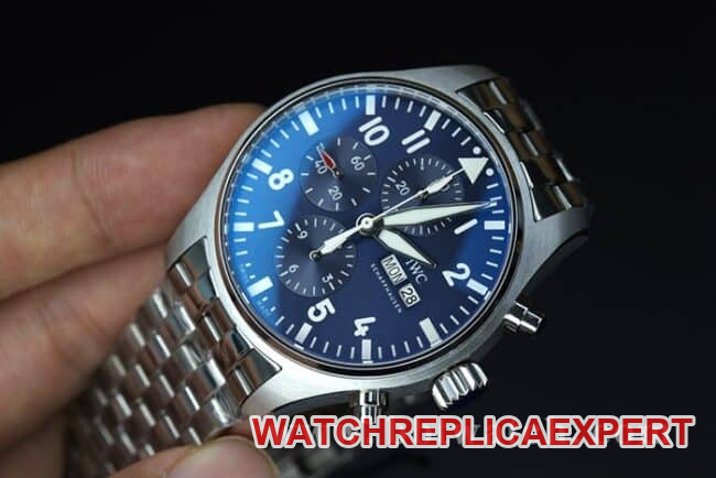 ZF Factorytop-tier watch IWC men's steel bracelet pilot little prince blue dialDay-Date fully automatic movementchronograph stopwatch front view