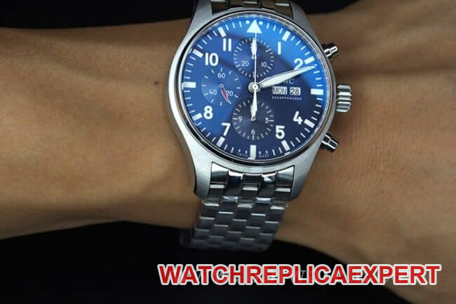 ZF Factorytop-tier watch IWC men's steel bracelet pilot little prince blue dialDay-Date fully automatic movementchronograph stopwatch front view