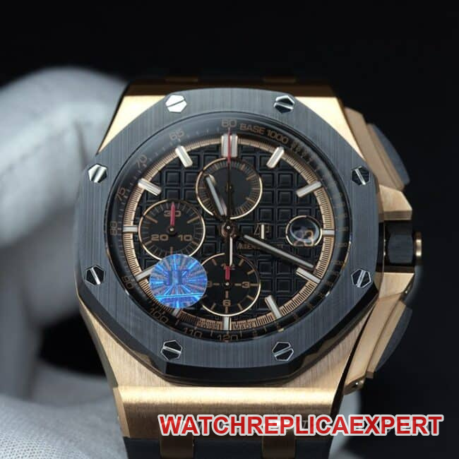 JF factory top-tier watch Audemars PiguetRoyal Oak offshore series 26401RO.OO.A002CA.02 men's black dialrubber strapautomatic movementchronograph stopwatch front view