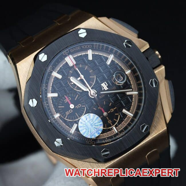 JF factory top-tier watch Audemars PiguetRoyal Oak offshore series 26401RO.OO.A002CA.02 men's black dialrubber strapautomatic movementchronograph stopwatch front view