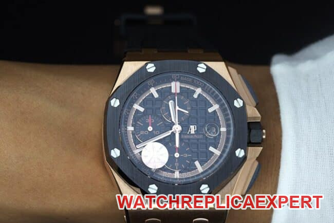 JF factory top-tier watch Audemars PiguetRoyal Oak offshore series 26401RO.OO.A002CA.02 men's black dialrubber strapautomatic movementchronograph stopwatch front view
