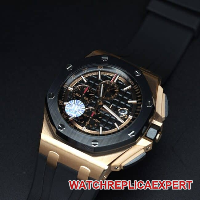 JF factory top-tier watch Audemars PiguetRoyal Oak offshore series 26401RO.OO.A002CA.02 men's black dialrubber strapautomatic movementchronograph stopwatch front view