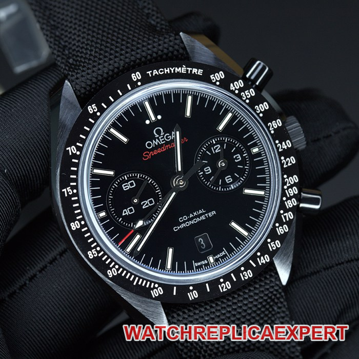 OM Factorytop-tier watch Omega Speedmaster series Dark Side of the Moon ceramic9300 men's black dial nylon strap mechanical watch front view
