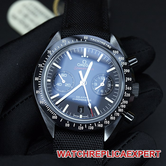 OM Factorytop-tier watch Omega Speedmaster series Dark Side of the Moon ceramic9300 men's black dial nylon strap mechanical watch front view