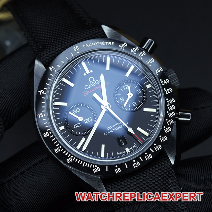 OM Factorytop-tier watch Omega Speedmaster series Dark Side of the Moon ceramic9300 men's black dial nylon strap mechanical watch front view