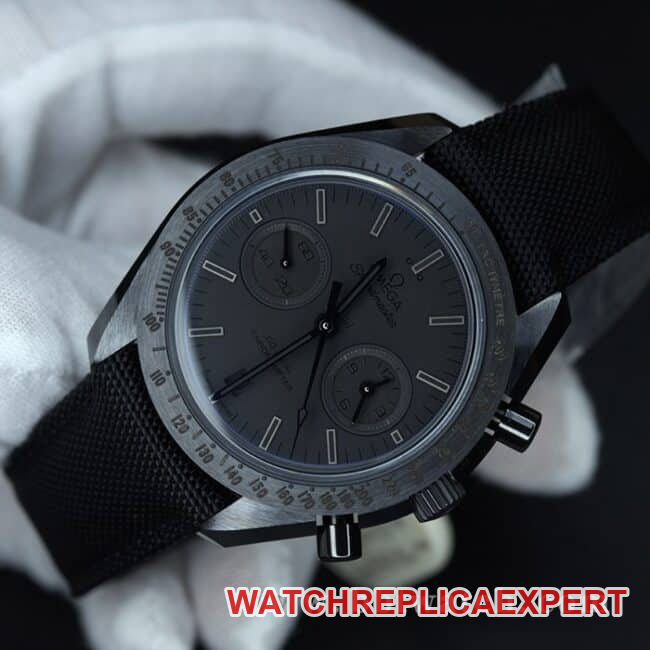 top-tier watch OmegaOM Speedmaster Dark Side of the Moon ceramic material 9300chronographmovement men's black dial nylon strap cool watch front view