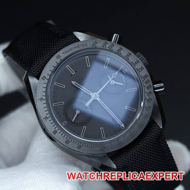top-tier watch OmegaOM Speedmaster Dark Side of the Moon ceramic material 9300chronographmovement men's black dial nylon strap cool watch front view