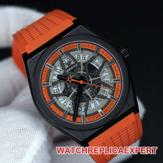 Zenith top-tier watch DEFY men's gray plate hollow mechanical titanium alloy rubber bracelet mechanical watch front view