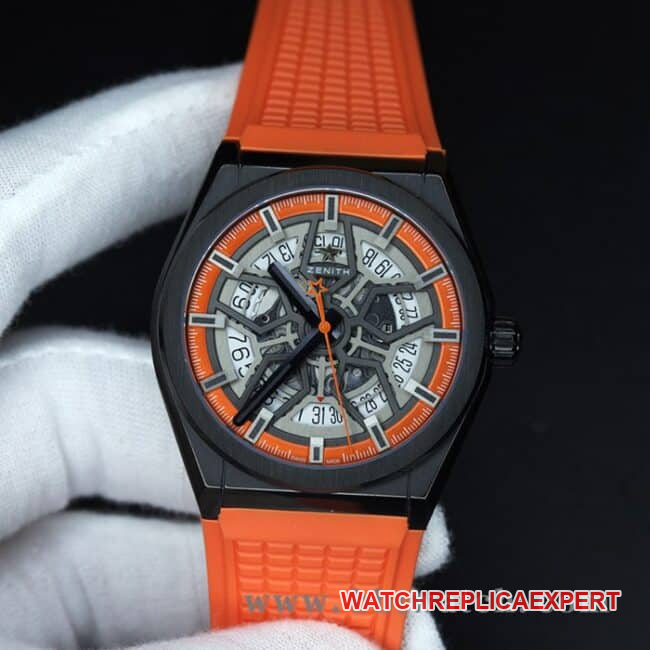 Zenith top-tier watch DEFY men's gray plate hollow mechanical titanium alloy rubber bracelet mechanical watch front view