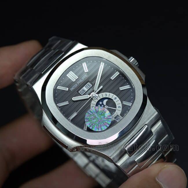 GR factory top-tier replicaPatek PhilippeNautilus sports elegant series 5726/1A-001 men's black dialsteel braceletautomatic movement watch front view