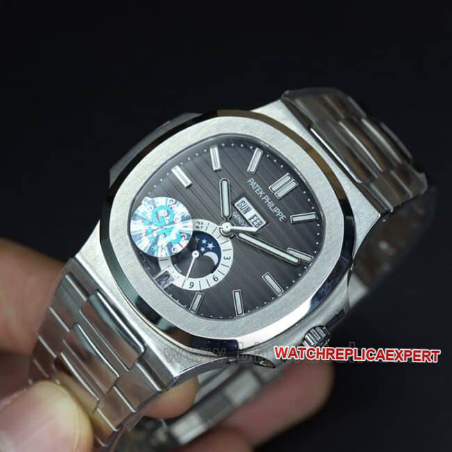 GR factory top-tier replicaPatek PhilippeNautilus sports elegant series 5726/1A-001 men's black dialsteel braceletautomatic movement watch front view