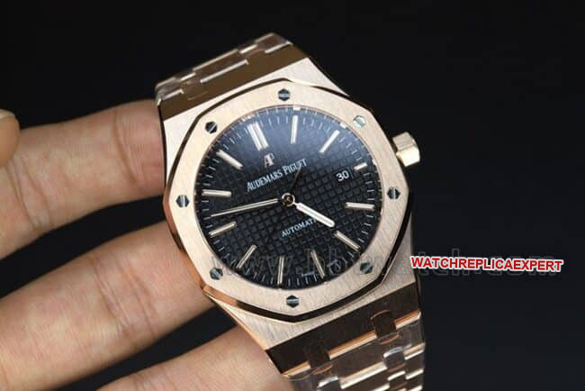 Top Audemars Piguet Royal Oak 15400 Bag 18K Rose Gold Men's Blue Dial Mechanical Watch Front View