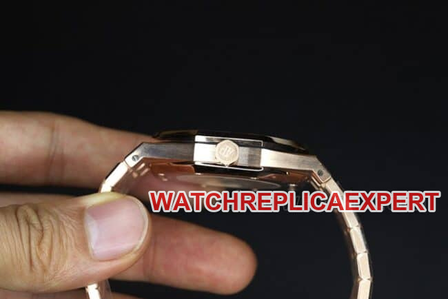 Top Audemars Piguet Royal Oak 15400 Bag 18K Rose Gold Men's Blue Dial Mechanical Watch Side View
