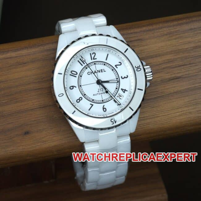 BV factory top Chanel J12 series ceramic women's watch white disk rubber band automatic mechanical watch front view