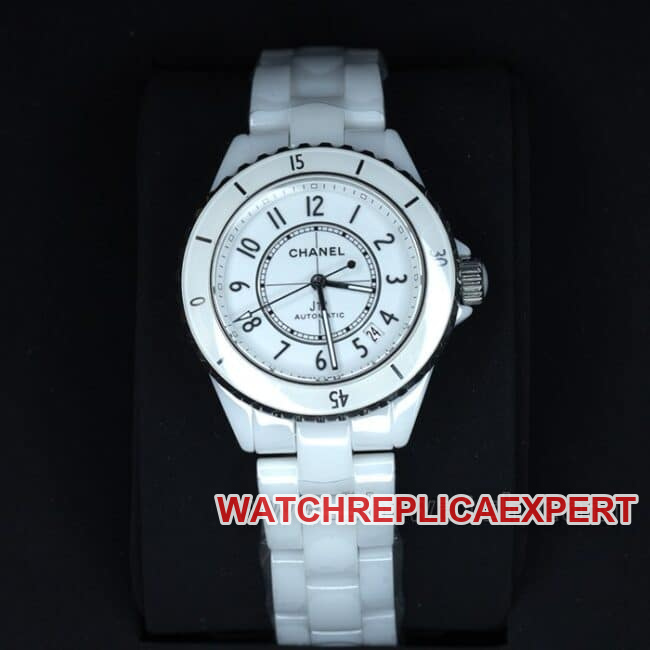 BV factory top Chanel J12 series ceramic women's watch white disk rubber band automatic mechanical watch front view
