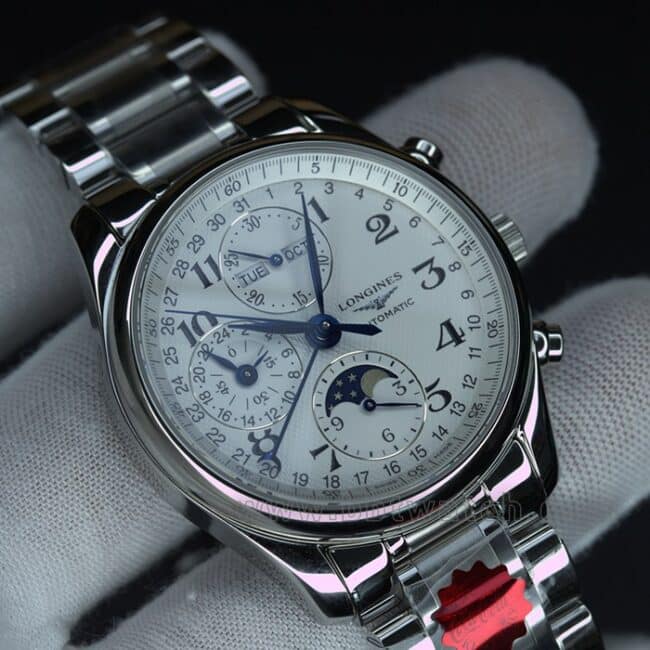 KL factory top-tier watch Longines famous craftsman series eight-pin moon phase 40 diameter steel bracelet men's white dial automatic movement watch front view