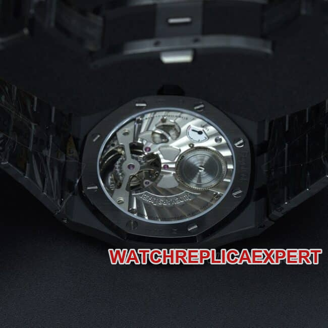 R8 factory top-tier replicaAudemars PiguetRoyal Oak series tourbillonmovement men's all black all automatic movementsteel bracelet watch movement picture