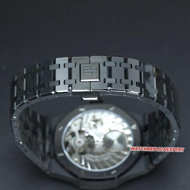 R8 factory top-tier replicaAudemars PiguetRoyal Oak series tourbillonmovement men's all black all automatic movementsteel bracelet watch clasp picture