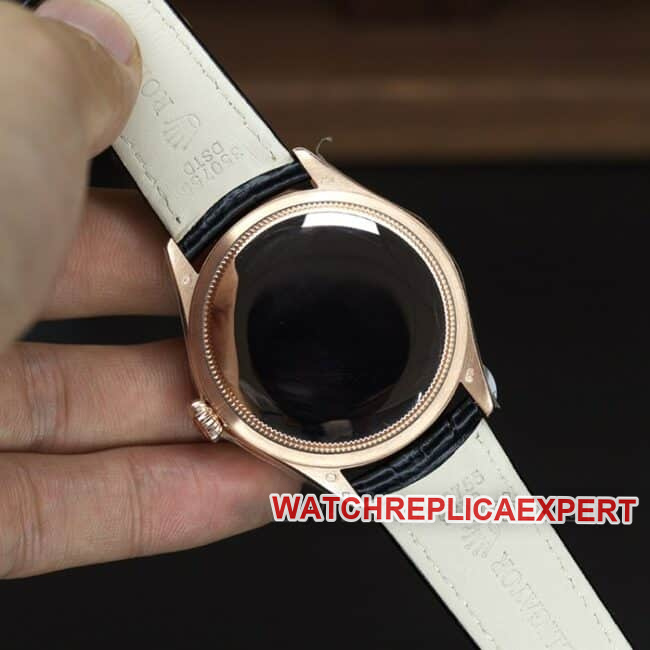 EW Factorytop-tier watch Rolex Cellini m series 50505-0008 men's blue dial black belt 18K gold watch automatic movementleather strap watch back cover picture