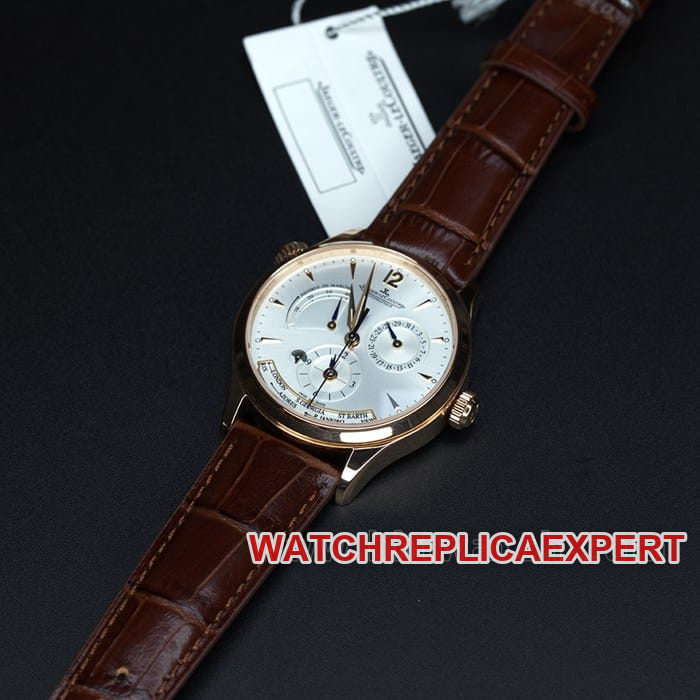 zf factory Jaeger-LeCoultretop-tier watch geography master world time men's white dial brown belt multifunctional automatic movementleather strap watch front view
