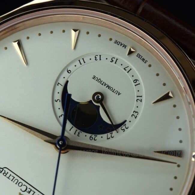 ZF Factorytop-tier watch Jaeger-LeCoultre master series true moon phase men's white dial brown belt business casual automatic movement temperament watch detail shots