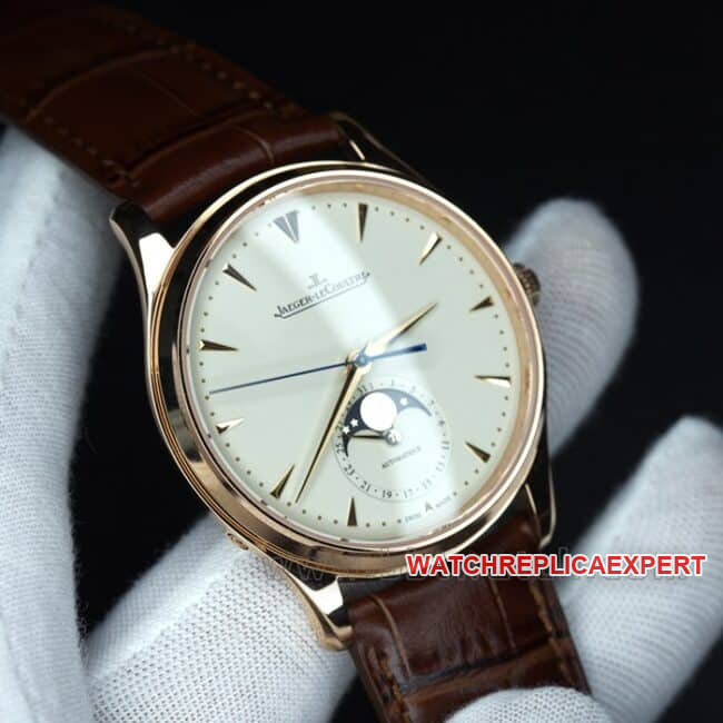 ZF Factorytop-tier watch Jaeger-LeCoultre master series real moon phase men's white dial brown belt business casual automatic movement temperament watch front view