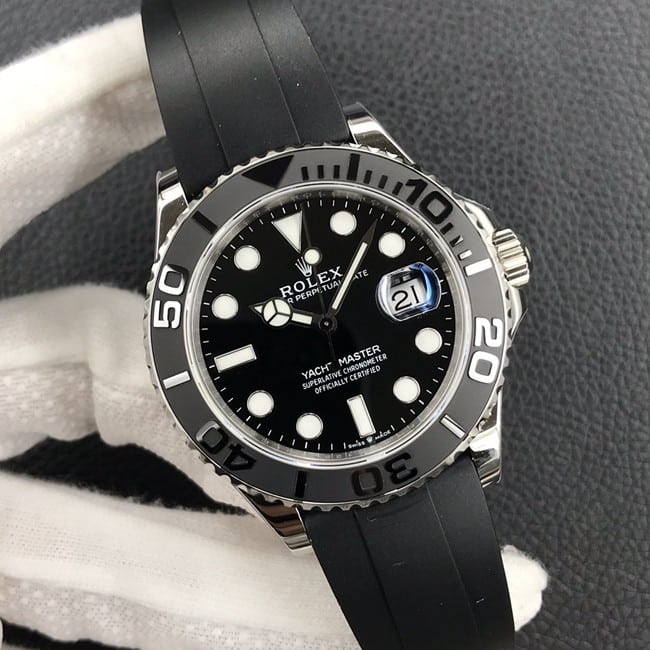 EW Factorytop-tier watch Rolex men's black dialrubber strap Yacht-Master 42 series automatic movement watch front view