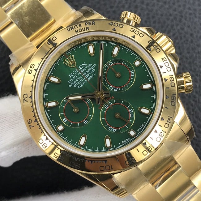 top-tier watch Rolex automatic movement men's green dial gold belt Daytona series steel bracelet watch front view