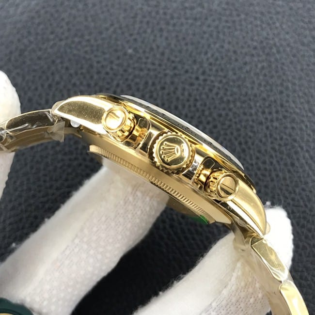 top-tier watch Rolex automatic movement men's green dial gold belt Daytona series steel bracelet watch side view