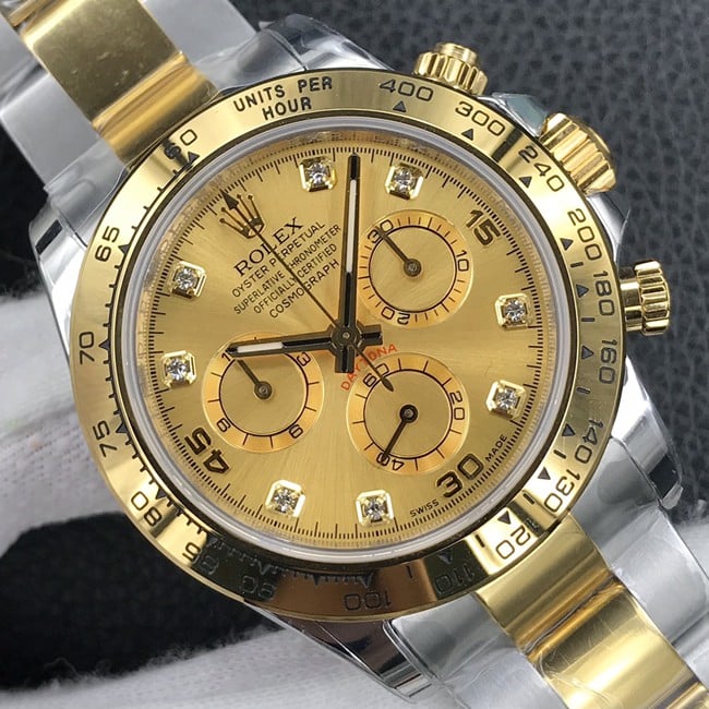 Rolexreplica watch universe chronograph Daytona fully automatic movement men's gold plate gold band watch front view