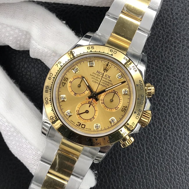 Rolexreplica watch universe chronograph Daytona fully automatic movement men's gold plate gold band watch front view
