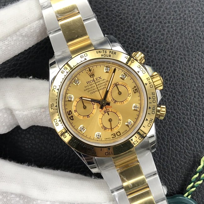 Rolexreplica watch universe chronograph Daytona fully automatic movement men's gold plate gold band watch front view
