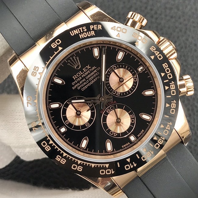 Rolextop-tier watch men's black dialrubber strap universe chronograph Daytona series watch front view