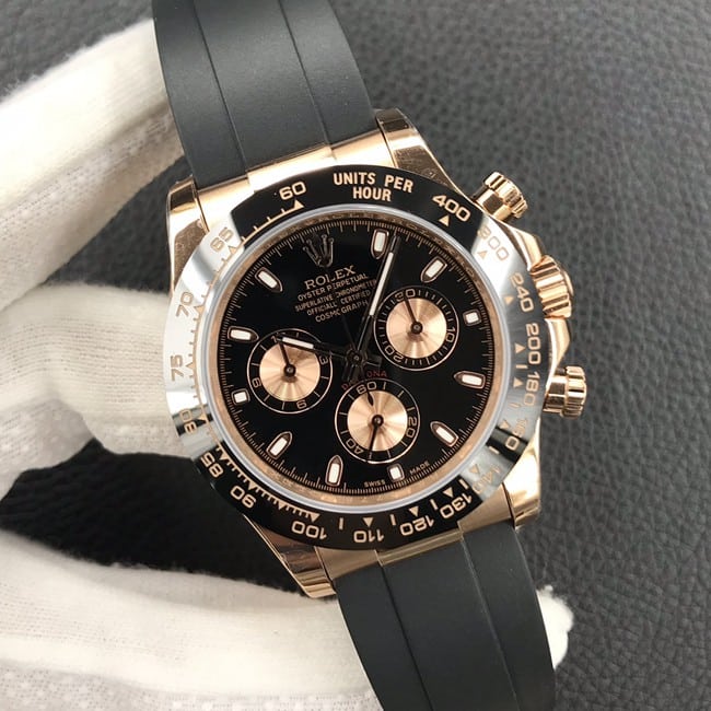 Rolextop-tier watch men's black dialrubber strap universe chronograph Daytona series watch front view