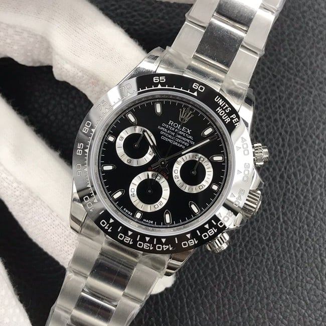 top-tier watch Rolex men's black dialsteel bracelet real function Daytona latest mechanical watch front view