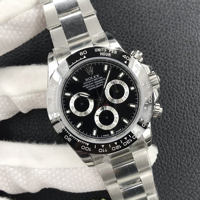 top-tier watch Rolex men's black dialsteel bracelet real function Daytona latest mechanical watch front view
